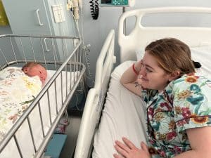 Mum with newborn baby in hospital