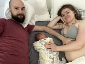 Parent with newborn baby