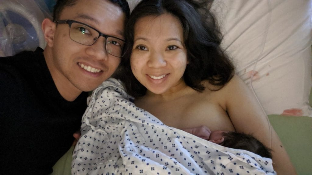 Nina and her husband after their beautiful natural birth