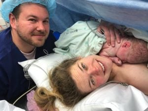 Caesarean Birth Picture of Mum and Dad and Baby