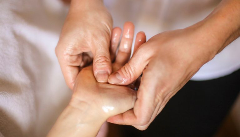 Acupressure technique used in hypnobirthing class