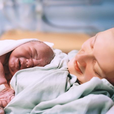 Positive Caesarean Birth - Mother and Newborn Child Birth in Maternity Hospital.png