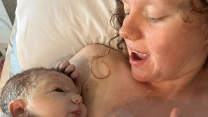 mum having skin to skin with newborn